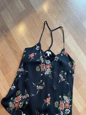 Nine Britton Jackie Scallop Detail Blouse, spaghetti straps size M black floral